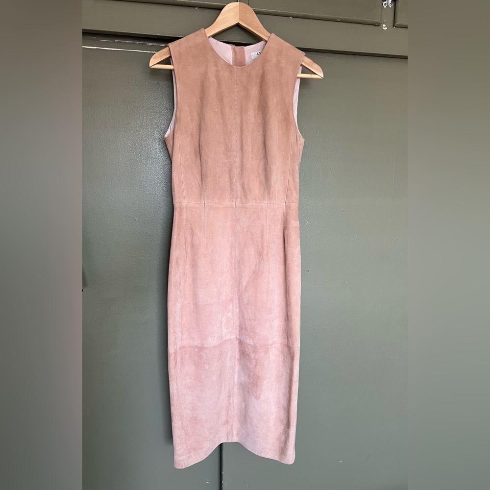 LK Bennett Blush Sleeveless Midi Suede Dress size 2